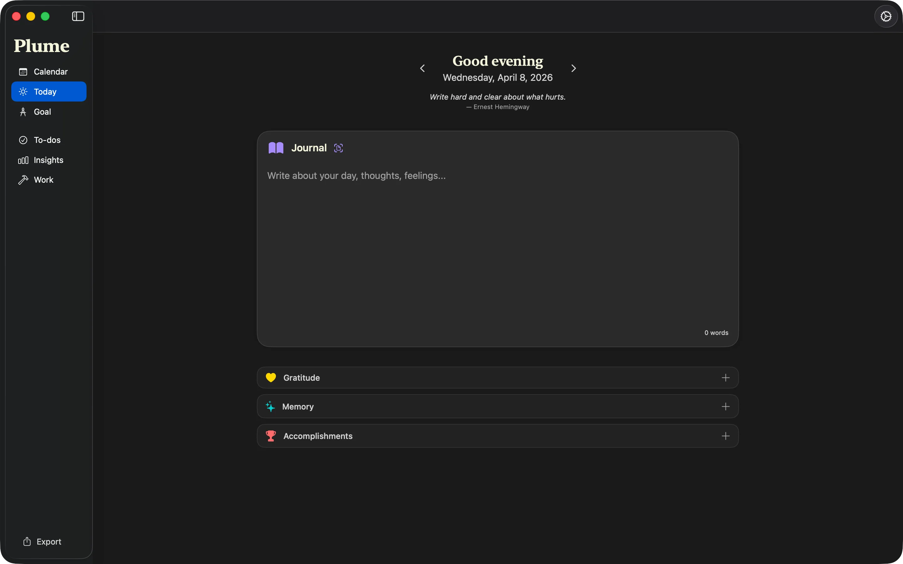 Plume on Mac — full journaling experience