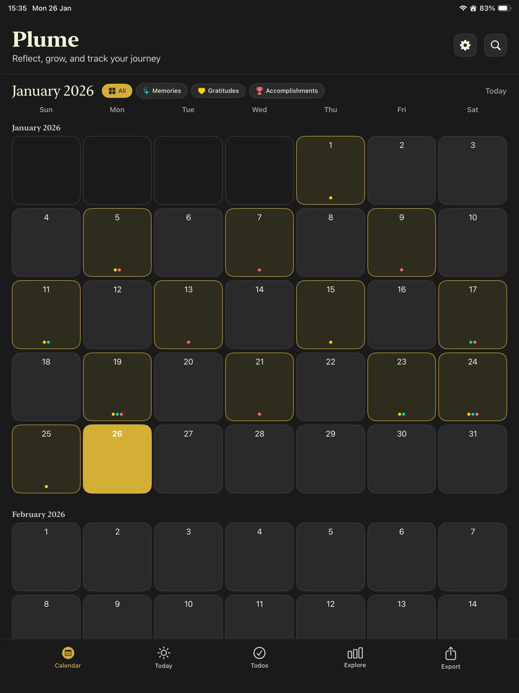 Plume on iPad - Calendar